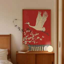 Japanese Crane Poster, Red Wall Art, Asian Bird Print - thumbnail 2