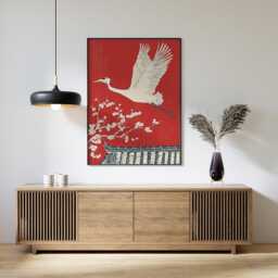 Japanese Crane Poster, Red Wall Art, Asian Bird Print - thumbnail 3