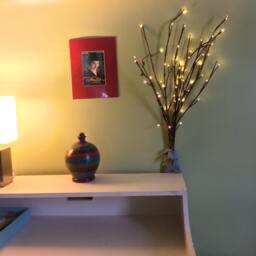 Weathered Denim Led Light Tree Fixture - Custom Coffee Fabric & Battery Options - thumbnail 3