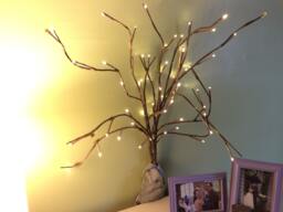Weathered Denim Led Light Tree Fixture - Custom Coffee Fabric & Battery Options