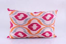 Ikat Silk Velvet Pillow 16x24 - Handmade Boho Cushion Cover Turkish Home Decor Accent