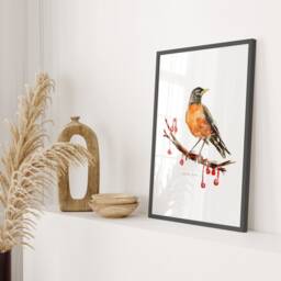 American Robin Watercolor Painting, North Bird Art Print - thumbnail 3