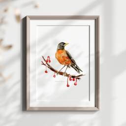 American Robin Watercolor Painting, North Bird Art Print - thumbnail 2