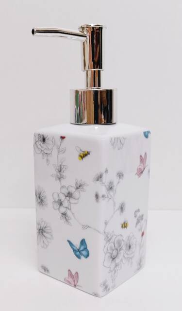 Secret Garden Soap Dispenser Porcelain 200 Ml 7Oz Flowers Butterflies Bees Liquid Pump Hand Decorated UK - image 1