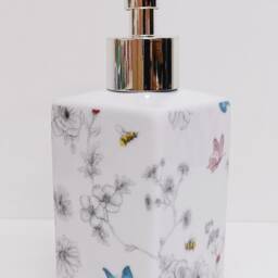 Secret Garden Soap Dispenser Porcelain 200 Ml 7Oz Flowers Butterflies Bees Liquid Pump Hand Decorated UK - thumbnail 2