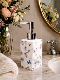 Secret Garden Soap Dispenser Porcelain 200 Ml 7Oz Flowers Butterflies Bees Liquid Pump Hand Decorated UK - thumbnail 1