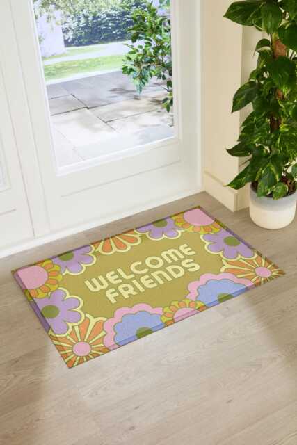 Elizabeth Olwen Welcome Friends Indoor Outdoor Doormat - Floral Entrance Rug Botanical Home Decor Housewarming Gift 90x60cm - image 1