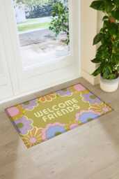 Elizabeth Olwen Welcome Friends Indoor Outdoor Doormat - Floral Entrance Rug Botanical Home Decor Housewarming Gift 90x60cm
