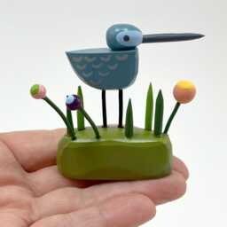 Bird in A Grassy Patch Figure - Sculpture Purple Christmas Putz Tiny Forest Build Woodland Scene - thumbnail 3