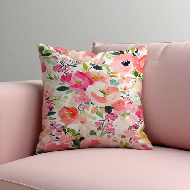 Pink Floral Cushion Cover, Romantic Flower Pillowcase, Soft Decorative Throw Case For Sofa Living Room Decor - image 1