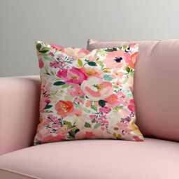 Pink Floral Cushion Cover, Romantic Flower Pillowcase, Soft Decorative Throw Case For Sofa Living Room Decor - thumbnail 1