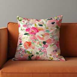 Pink Floral Cushion Cover, Romantic Flower Pillowcase, Soft Decorative Throw Case For Sofa Living Room Decor - thumbnail 2