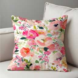 Pink Floral Cushion Cover, Romantic Flower Pillowcase, Soft Decorative Throw Case For Sofa Living Room Decor - thumbnail 4