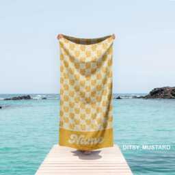 "Personalized Daisy Beach Towel, Custom Name, 70S Floral Summer Pool Towel - 30""x60" - thumbnail 4