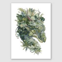 Botanical Dragon Art Print - Green Fantasy Creature Illustration Poster Framed & Unframed Options Available - thumbnail 2