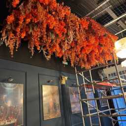 Orange Floral Ceiling Panels, Autumn Faux Flower Installation, Modular Decor - thumbnail 3