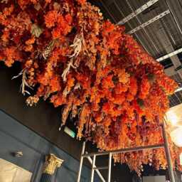 Orange Floral Ceiling Panels, Autumn Faux Flower Installation, Modular Decor - thumbnail 2