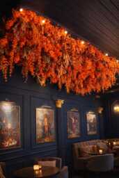 Orange Floral Ceiling Panels, Autumn Faux Flower Installation, Modular Decor - thumbnail 1
