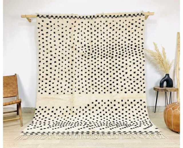 Moroccan Ivory Berber Rug, Handwoven Wool Shag Rug With Scattered Dot Motifs, Authentic Beni Ourain Style Carpet, Large 9x12 Area - image 1