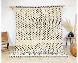 Moroccan Ivory Berber Rug, Handwoven Wool Shag Rug With Scattered Dot Motifs, Authentic Beni Ourain Style Carpet, Large 9x12 Area - thumbnail 1