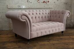 2 Seater Pink Velvet Fabric Chesterfield Sofa, British Handmade