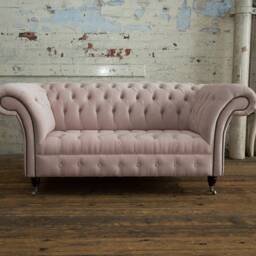 2 Seater Pink Velvet Fabric Chesterfield Sofa, British Handmade - thumbnail 2