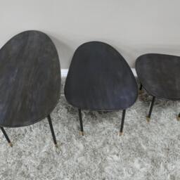 Set Of 3 High Gloss Mango Wood Coffee/Side Tables With Black & Gold Iron Legs - thumbnail 3