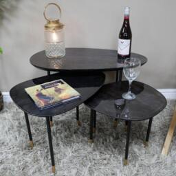 Set Of 3 High Gloss Mango Wood Coffee/Side Tables With Black & Gold Iron Legs - thumbnail 2