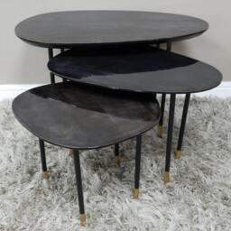 Set Of 3 High Gloss Mango Wood Coffee/Side Tables With Black & Gold Iron Legs - thumbnail 4