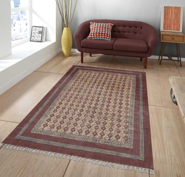 Indian Handmade Block Printed Rug Dark Maroon Cotton Area Bedroom Large Carpet Stair Runner Indoor 9x12 4x20 12x12 Feet - image 1