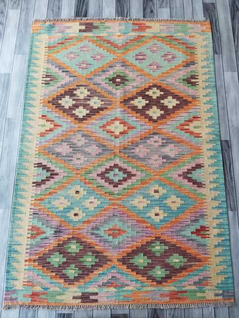 Multicolour Kilim Rug, Handmade Artisan Afghan Turkish Scandinavian Navajo Bohemian Flatweave Natural Wool Rug 185x126 cm - image 1