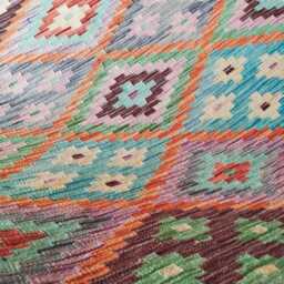Multicolour Kilim Rug, Handmade Artisan Afghan Turkish Scandinavian Navajo Bohemian Flatweave Natural Wool Rug 185x126 cm - thumbnail 4