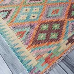 Multicolour Kilim Rug, Handmade Artisan Afghan Turkish Scandinavian Navajo Bohemian Flatweave Natural Wool Rug 185x126 cm - thumbnail 2
