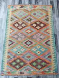 Multicolour Kilim Rug, Handmade Artisan Afghan Turkish Scandinavian Navajo Bohemian Flatweave Natural Wool Rug 185x126 cm - thumbnail 1