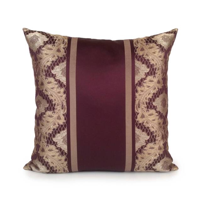 Purple, Tan Gold Pillow, Throw Pillow Cover, Decorative Cushion Accent Sham, Satin Blend, Striped Pattern - image 1