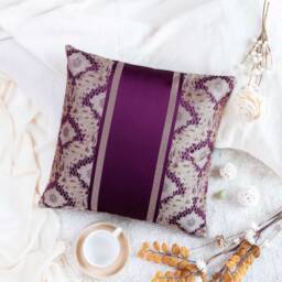 Purple, Tan Gold Pillow, Throw Pillow Cover, Decorative Cushion Accent Sham, Satin Blend, Striped Pattern - thumbnail 4