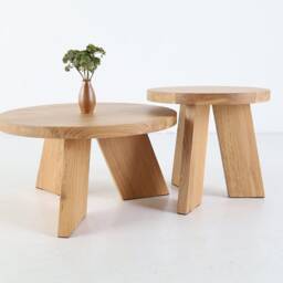 Sk5 Round Oak Coffee Tables - Handmade Nesting Set Or Single Solid Wood Minimalist Design For Living Room - thumbnail 3