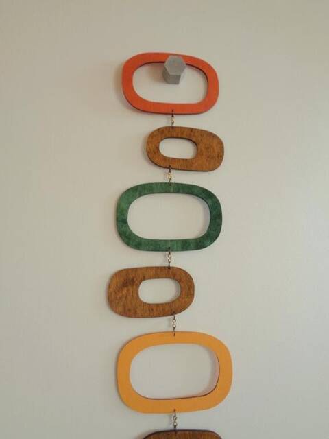 Mid Century Modern Wood Mobile Hanging Wall Decor, Geometric Design - image 1