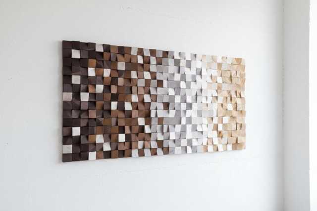 Rustic Brown Wood Wall Art - Farmhouse Kitchen 3D Mosaic Panel - image 1