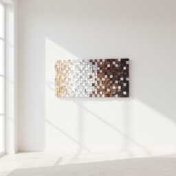 Rustic Brown Wood Wall Art - Farmhouse Kitchen 3D Mosaic Panel - thumbnail 3