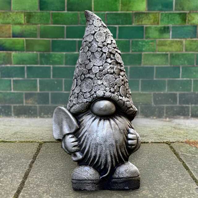 Garden Gnome With Shovel Figurine Concrete Sculpture Handcrafted Whimsical Decoration Outdoor Fantacy Garden Ornament Gnome Art Gift - image 1