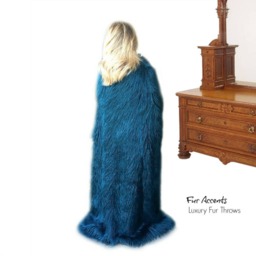 Teal Green Faux Fur Throw Blanket - Plush Minky Lining, Usa Made - thumbnail 2