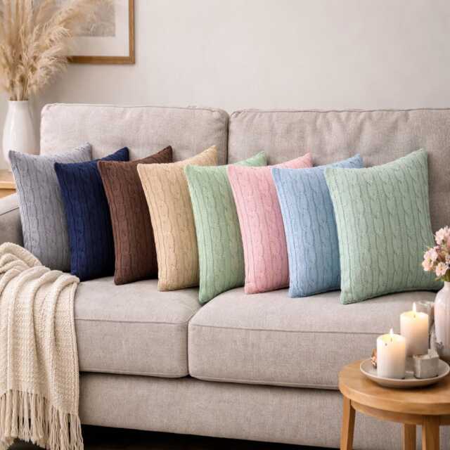 Cotton Cable Knit Cushion Cover 45x45cm - Soft Knitted Sofa Pillow Case - image 1