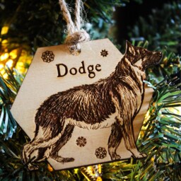 German Shepherd Personalised Wooden Bauble Ornament Dog Name Breed Gift Quirky Rustic Laser Wood Burned Ornate Lover Pet Decoration - thumbnail 2