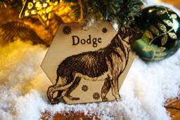 German Shepherd Personalised Wooden Bauble Ornament Dog Name Breed Gift Quirky Rustic Laser Wood Burned Ornate Lover Pet Decoration - thumbnail 1