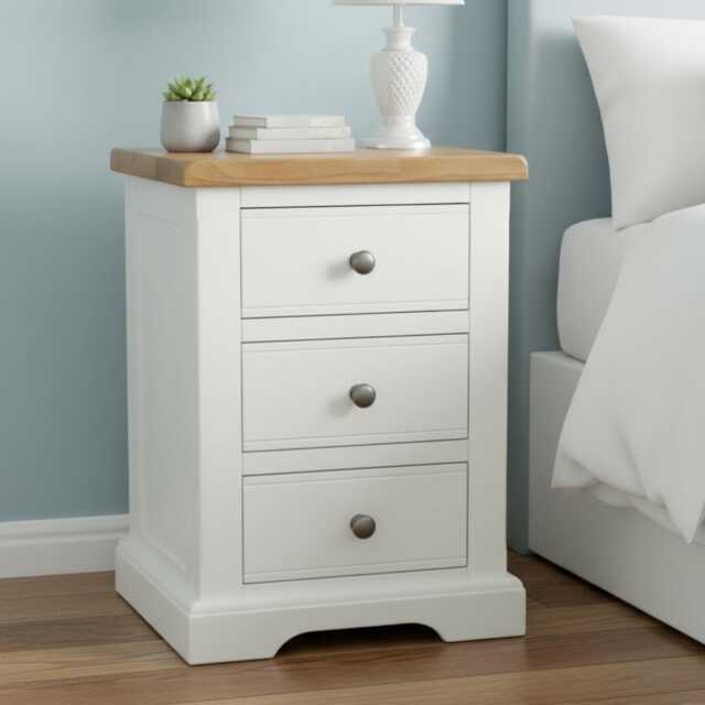 Painted Bedside Table With Oak Top 3 Drawer Nightstand, Assembled - image 1