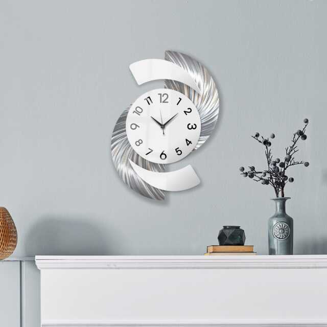 Unique Wall Clock in Silver White Modern Clock, Sculpture, Metal Large Art, Gift - image 1