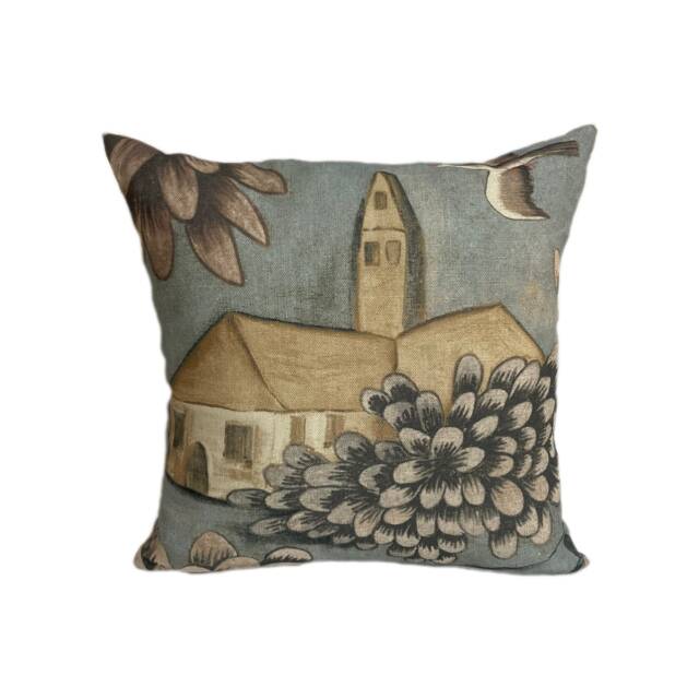 Zoffany - Verdure Lead Blue Lush Pastoral Landscape Cushion Cover Handmade Throw Pillow Designer Home Decor - image 1
