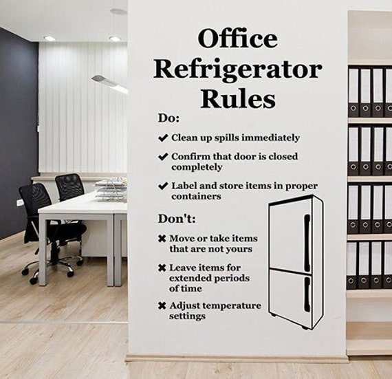 Office Refrigerator Rules Wall Decal Job Work Worker Quotes Vinyl Sticker Kitchen Sayings Art Interior Door Window Room Cabinet Decor 32Qs - image 1