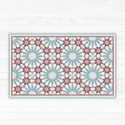 Vinyl Floor Mat With Moroccan Tiles in Blue & Red. Kitchen Rug Zellige Design. Vinyl Rug, Bath Mat, Pet Mat. Art Mat - thumbnail 3